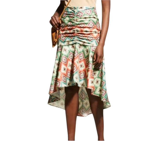 *NWOT Autumn Adeigbo Soraya Geometric-Print Ruched Midi Skirt – Sz 8 - Picture 1 of 14